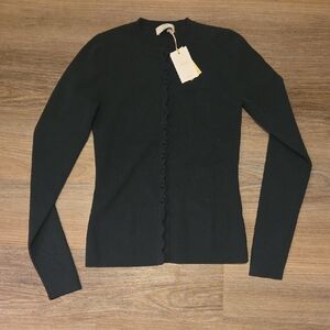 Wilfred Dark Green Scallop-Trim Button-Up Women's Cardigan